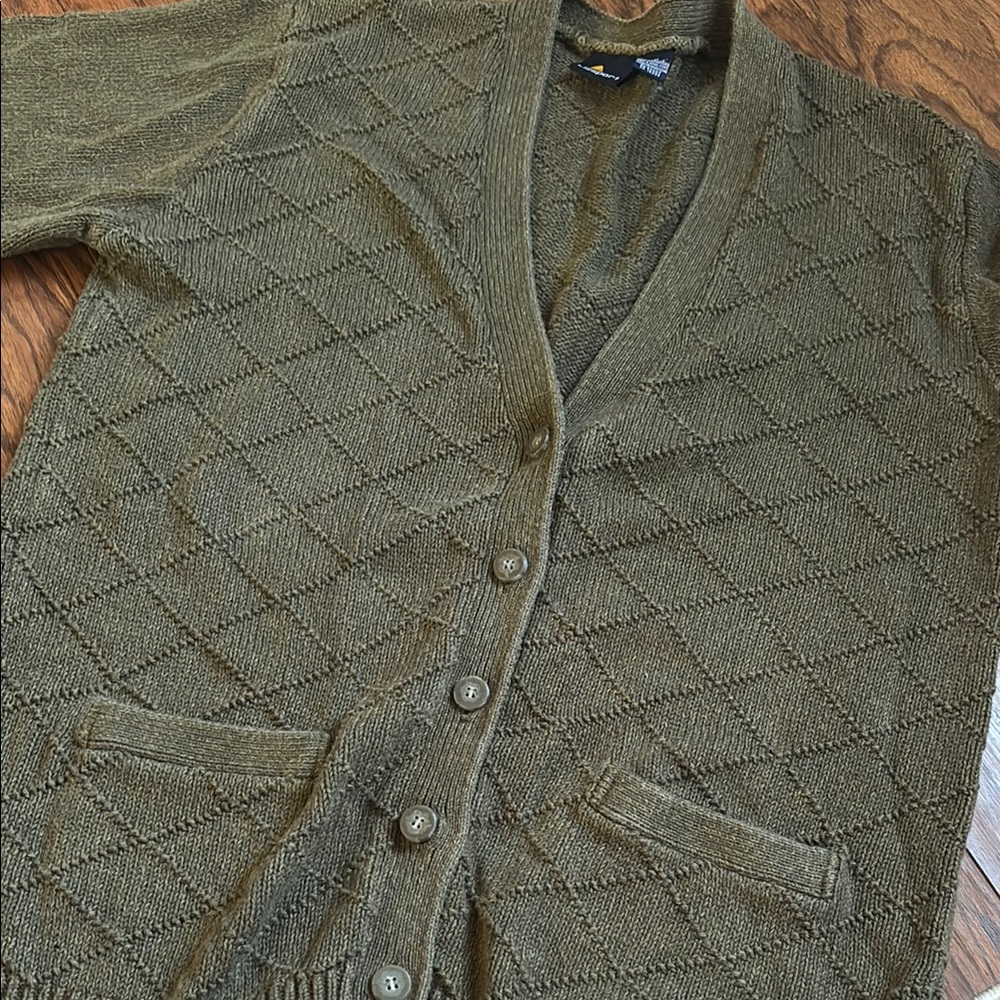 Vintage Olive Green Quilted Cardigan Sweater - Picture 6 of 7